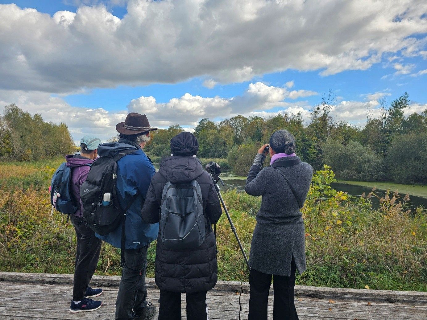 Personnes qui observent la faune et la flore au Parc départemental du Peuple de l'herbe