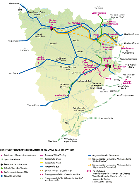 Carte des projets de transports ferroviaires et tramway 