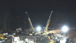 Site du chantier de construction du tunnelier et du puits par lequel il entrera en souterrain