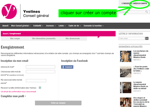 Création d’un compte sur yvelines.fr
